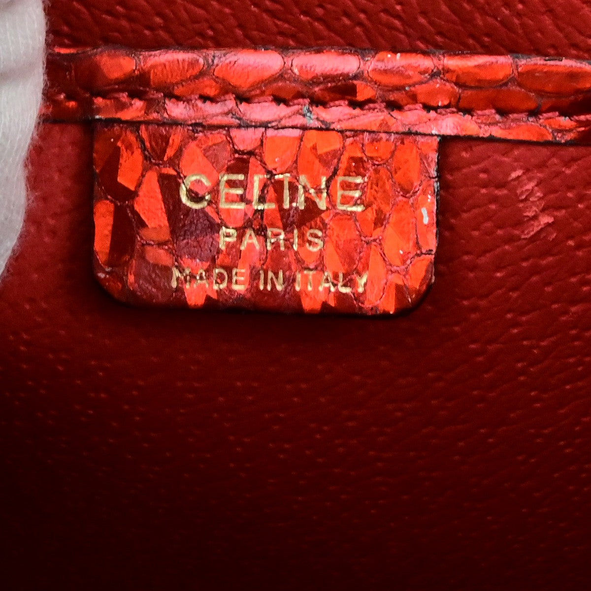 CELINE Logo Shoulder Bag Exotic Leather Red GHW Italy 65YH034