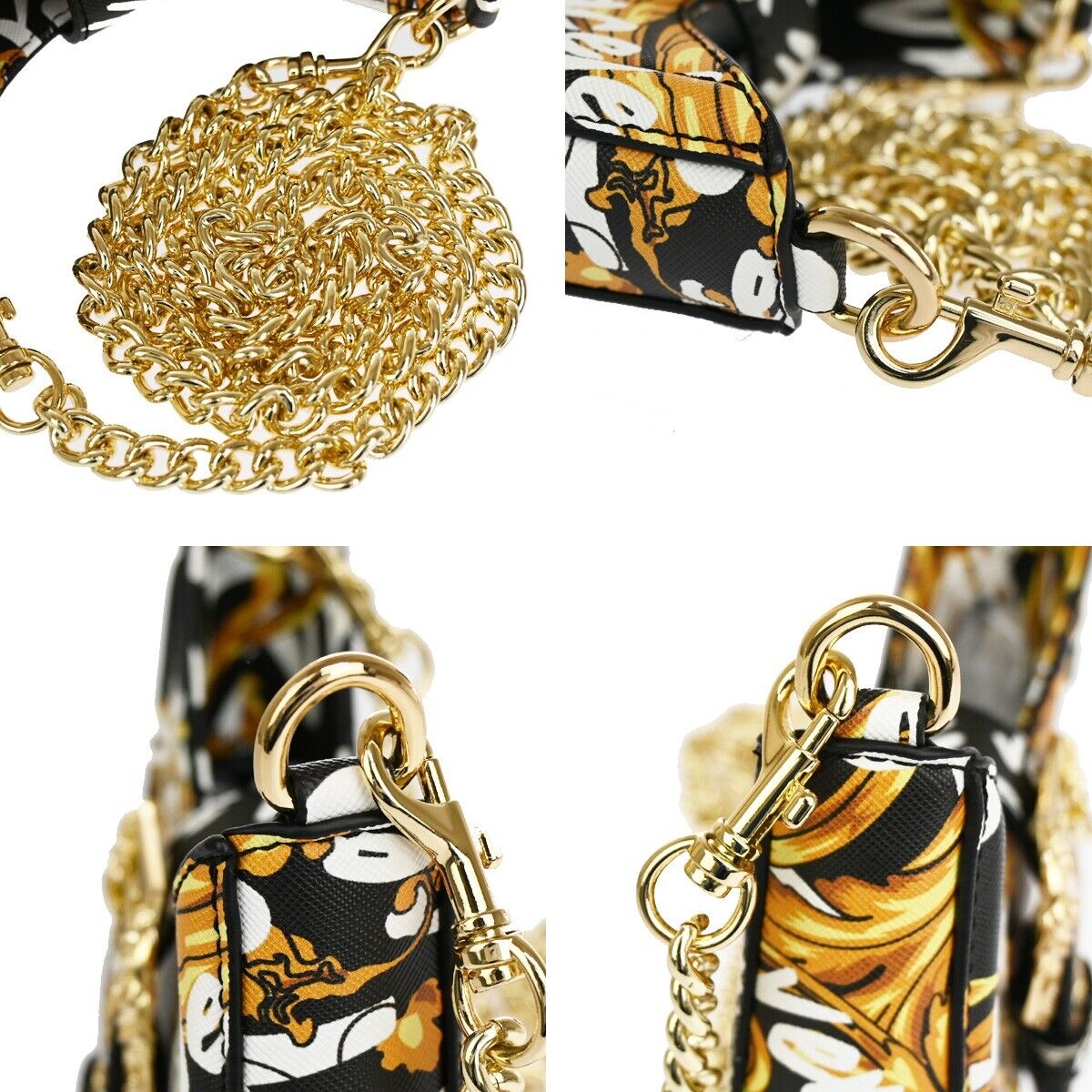 VERSACE GIANNI COUTURE Logo Chain Mini Shoulder Bag PVC Leather Gold 73RJ371