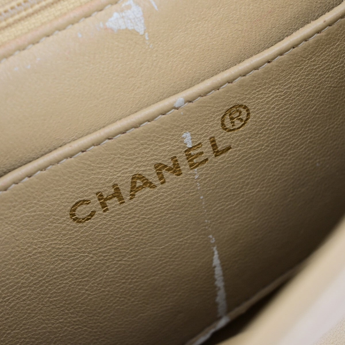 CHANEL CC Logo Bias Stitch Chain Shoulder Bag Leather Beige GHW France 617RK443