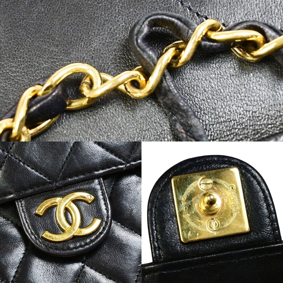CHANEL CC Matelasse Chain Shoulder Bag Leather Black GHW Vintage 386RJ836