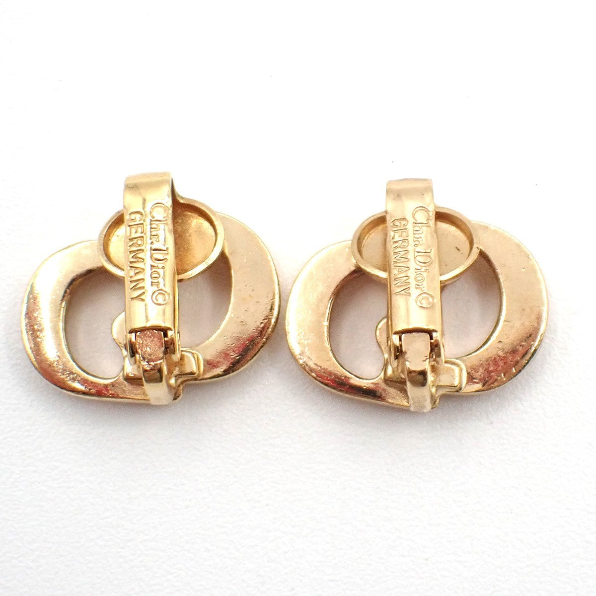 CHRISTAIAN DIOR CD Logo Rhinestone Clip On Earrings Gold Germany 01RL902