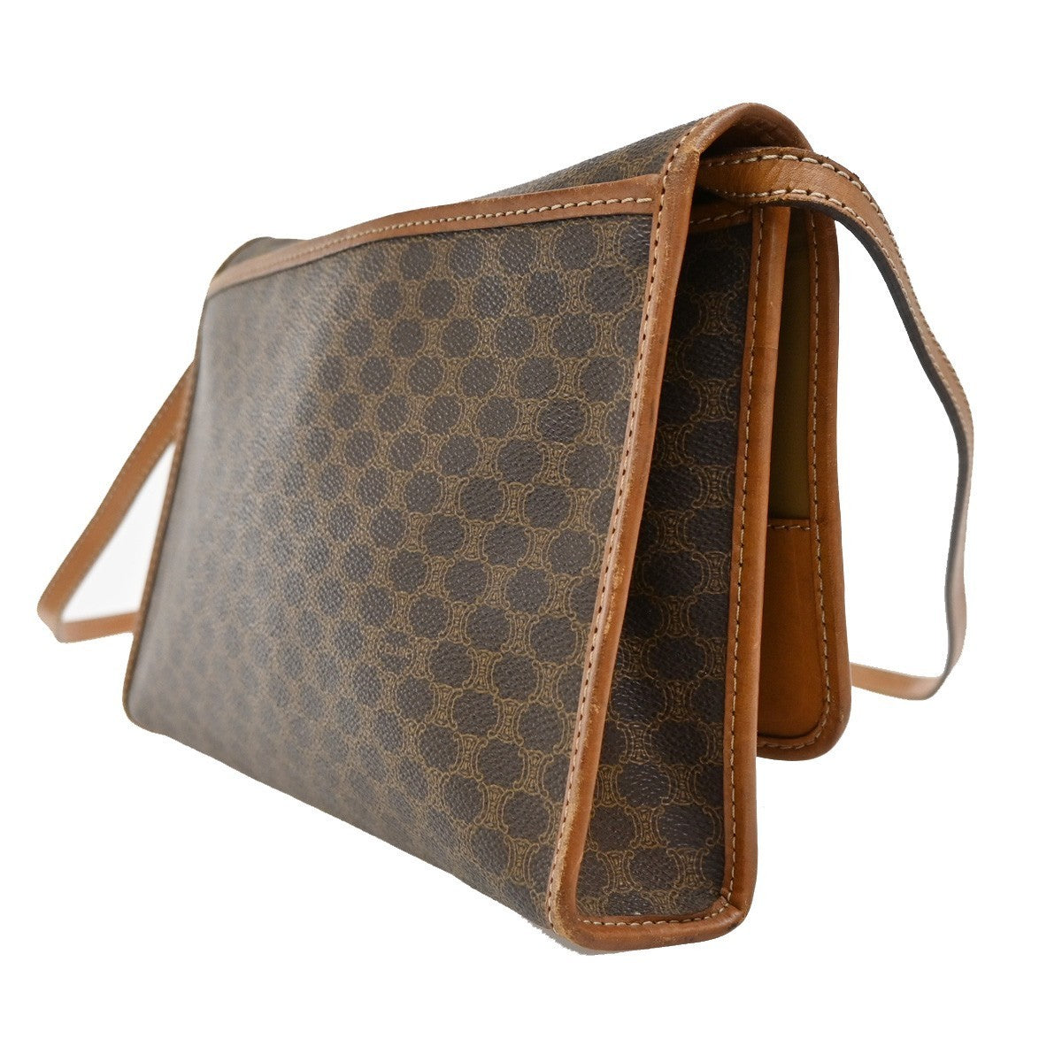 CELINE Logo Macadam Pattern 2Way Shoulder Bag PVC Leather Brown Italy 65KB548