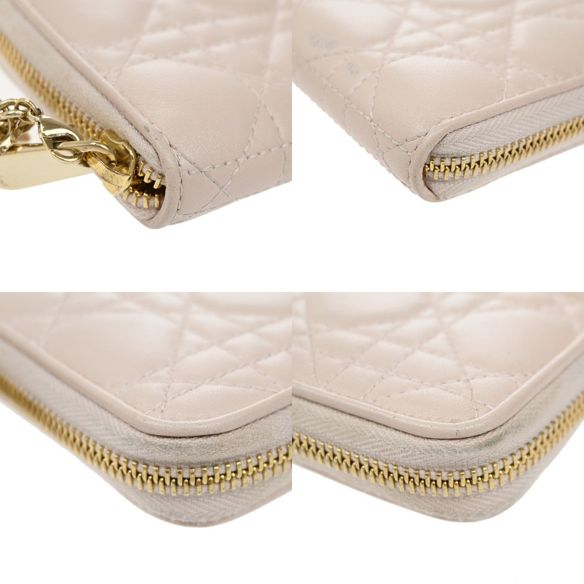 CHRISTIAN DIOR Logo Cannage Zipper Around Long Wallet Leather Pink GHW 80KB338