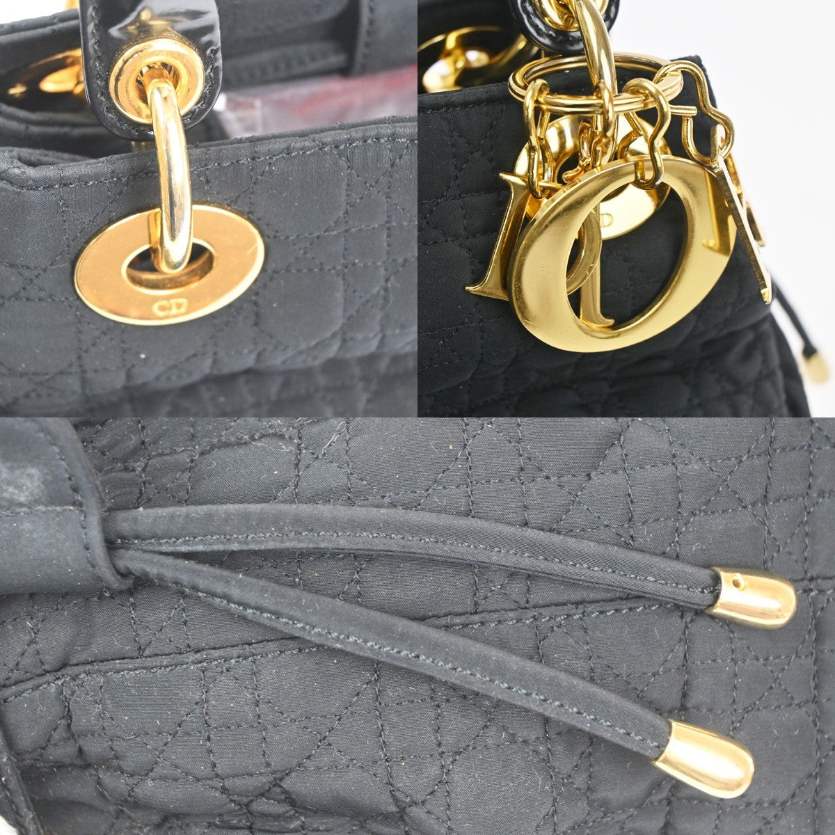 CHRISTIAN DIOR Lady Dior Cannage Hand bag Nylon leather Italy GHW  72KD052