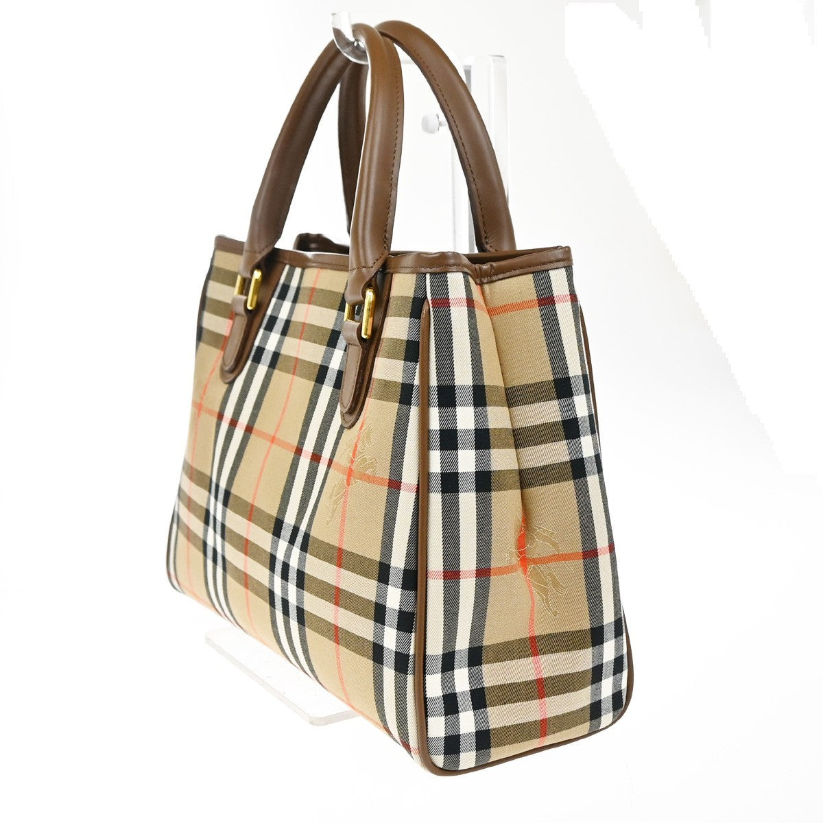 BURBERRY Logo Nova Check Tote Hand Bag Canvas Leather Beige Brown GHW 86RL724