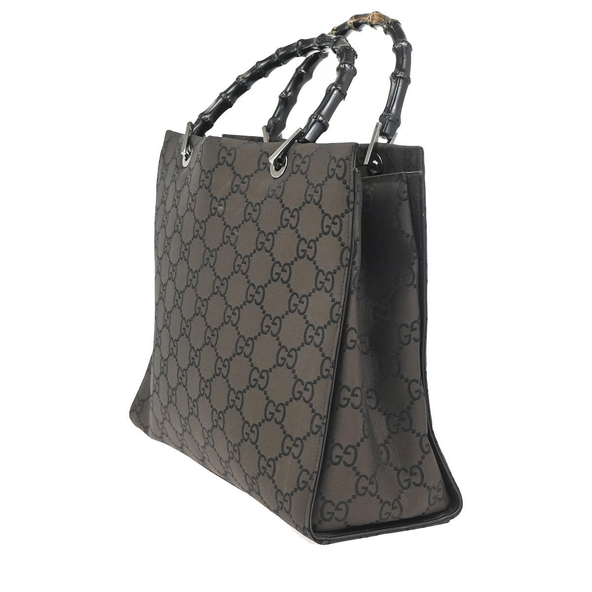 GUCCI Logo Bamboo GG Pattern Hand Bag Nylon Leather Brown SHW Italy 80KC947