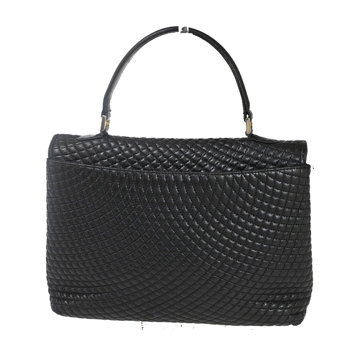 BALLY Logo Hand Bag Leather Black Gold-Plated Made In Italy 02YD220