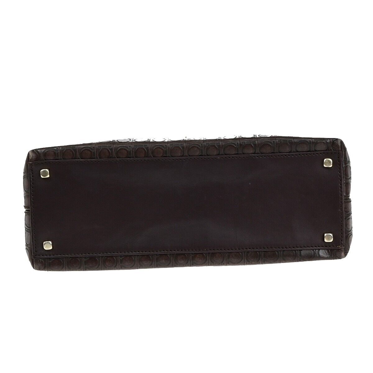 SALVATORE FERRAGAMO Logo Gancini Hand Bag Embossing Leather Brown GHW 31EB621
