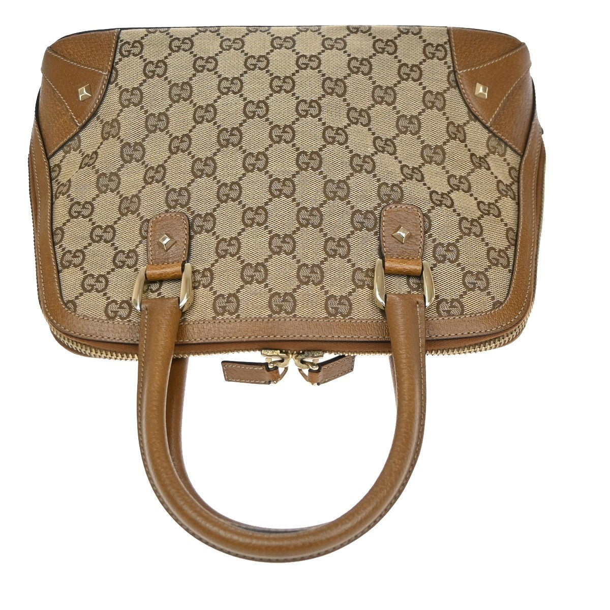 GUCCI GG Pattern Shoulder Handbag Bag Canvas Leather Brown SHW Italy 81CB057