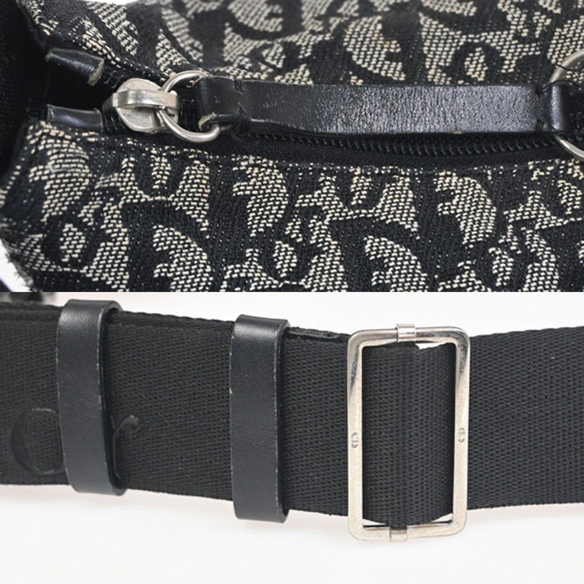 CHRISTAIN DIOR Trotter Shoulder Messenger Bag Canvas Leather BK WE Italy 72KC791