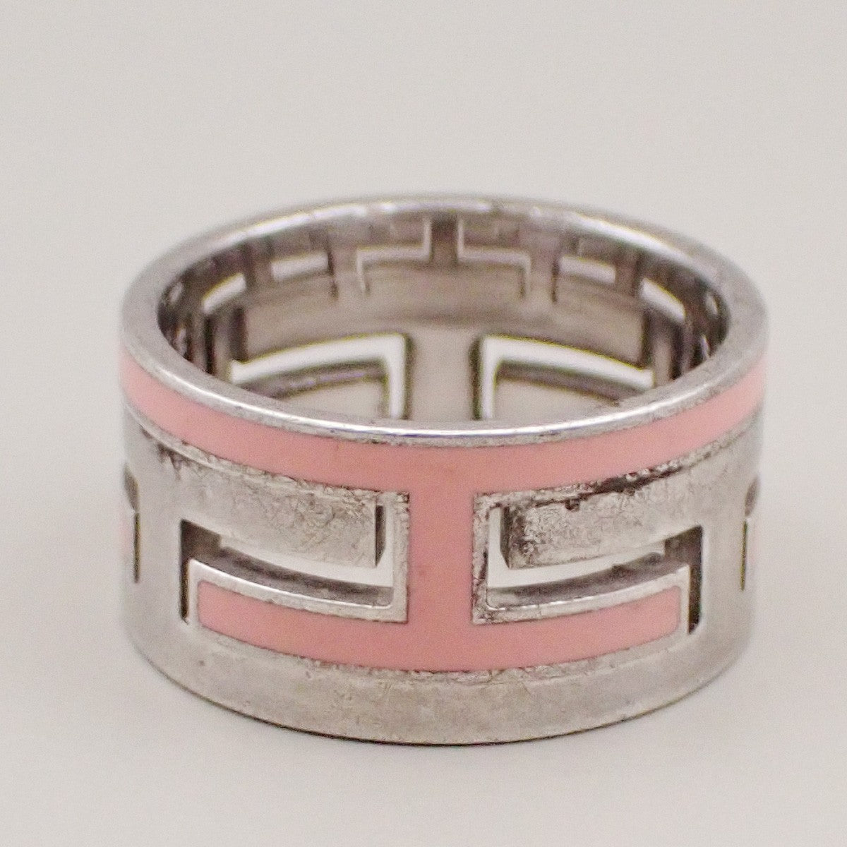 HERMES Logo Move H Ring Size 50 Silver 925  Pink Accessory 64RL361