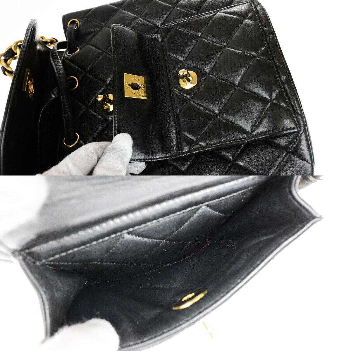 CHANEL CC Logo Matelasse Chain Backpack Bag Leather Black GHW Vintage 325RK673