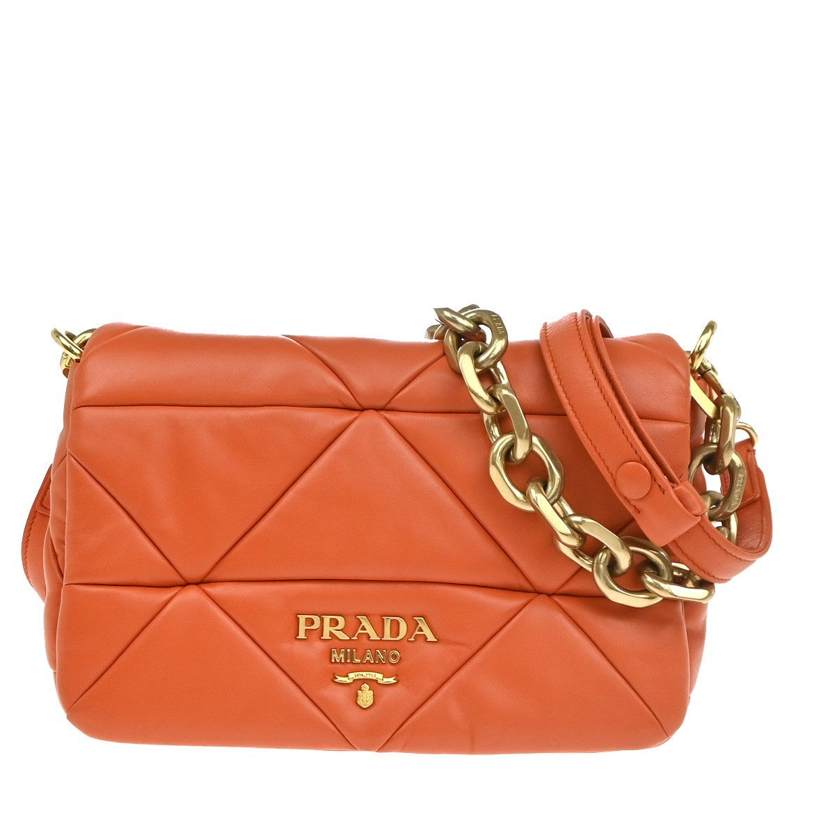 PRADA System Patchwork 2way Shoulder Hand Bag Nappa Leather Orange 620RF990