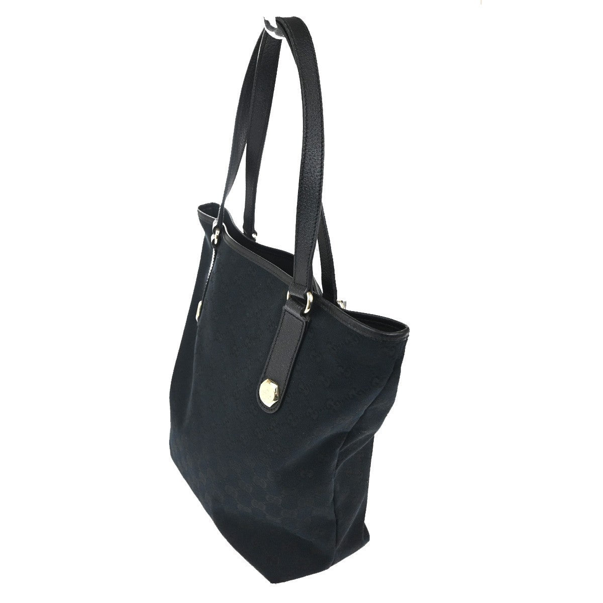 GUCCI Logo GG Pattern Shoulder Bag Canvas Leather Black GHW Italy 73KC453
