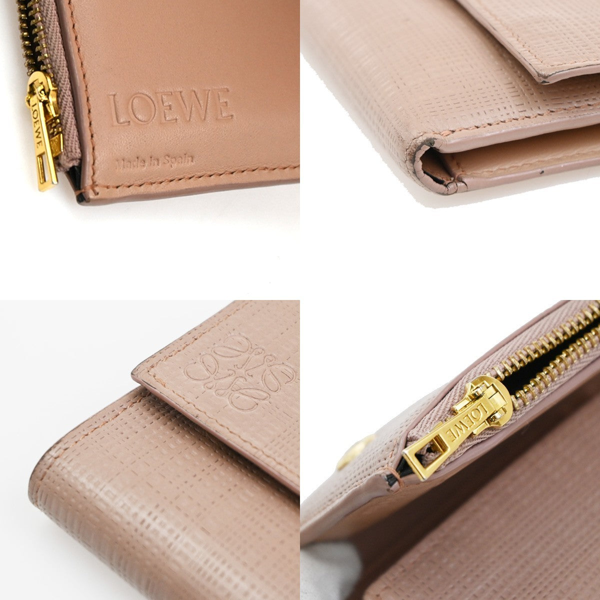 LOEWE Logo Anagram Trifold Wallet Purse Leather Pink Made In Spain 65CA567