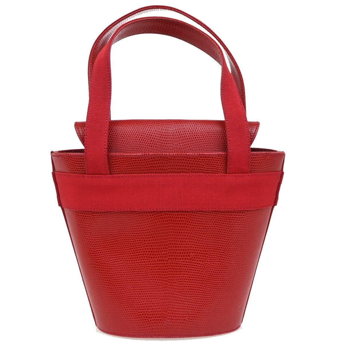 SALVATORE FERRAGAMO Vara Bow Bucket Handbag Embossed Leather Red GHW 62DA271