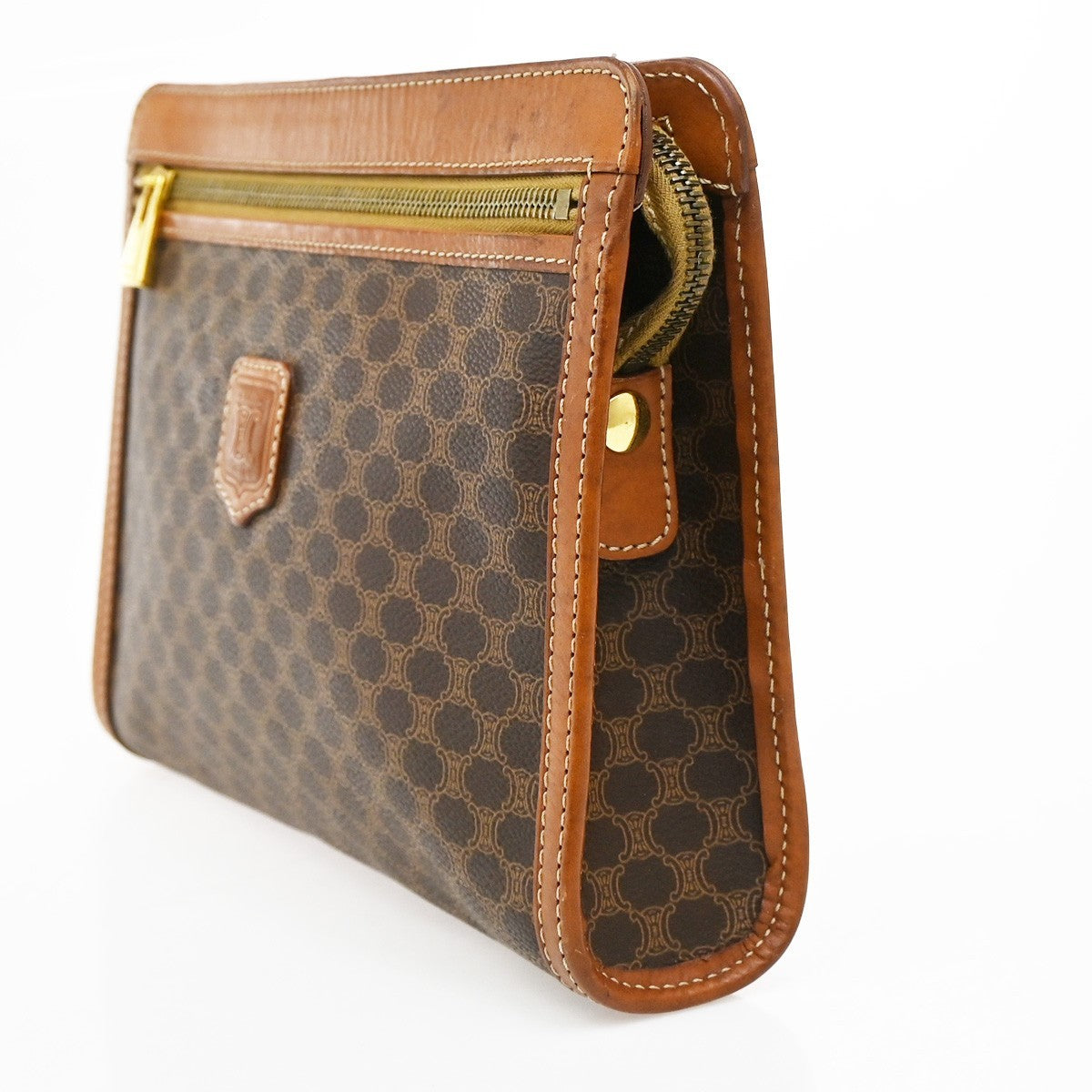 CELINE Logo Macadam Pattern Clutch hand Bag PVC Leather Brown GHW Italy 02KB682