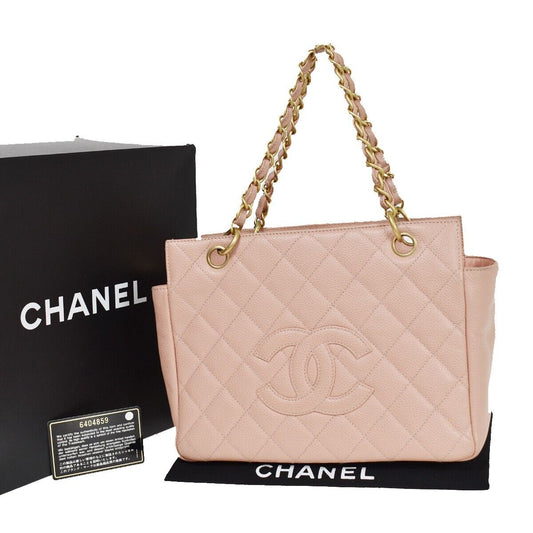 CHANEL CC Logo Matelasse Chain Hnd Bag Caviar Leather Pink GD Vintage 651RC482