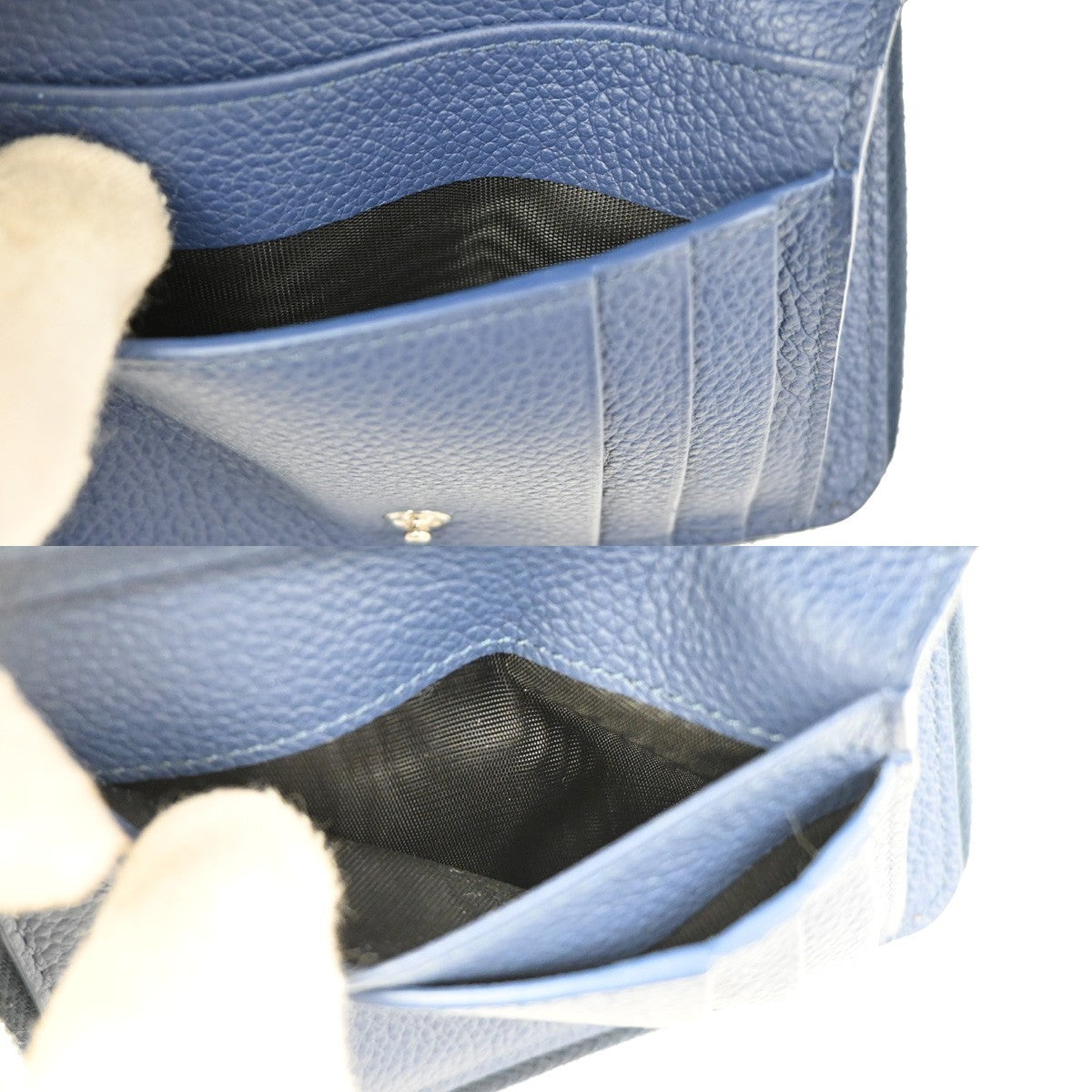 YVES SAINT LAURENT Zipper Around Compact Wallet  Leather Blue 65KB728