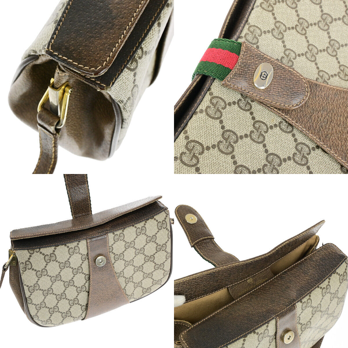 GUCCI Logo Sherry GG Pattern Shoulder Bag PVC Leather Brown Italy 67YF251