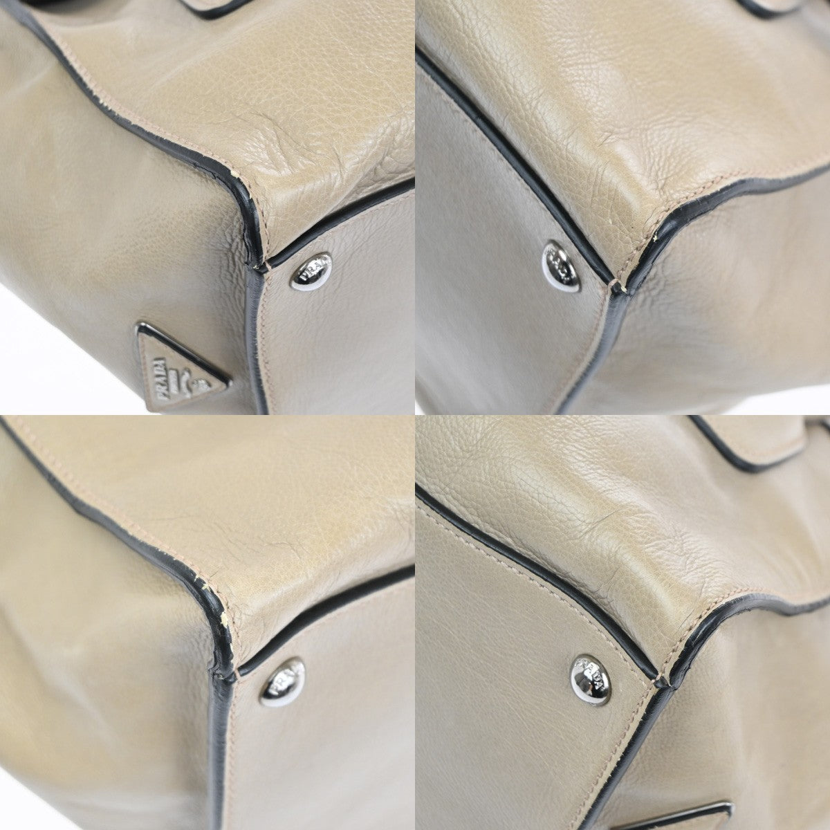 PRADA MILANO Logo 2Way Shoulder Hand Bag  Leather Beige SHW Italy 86TA512