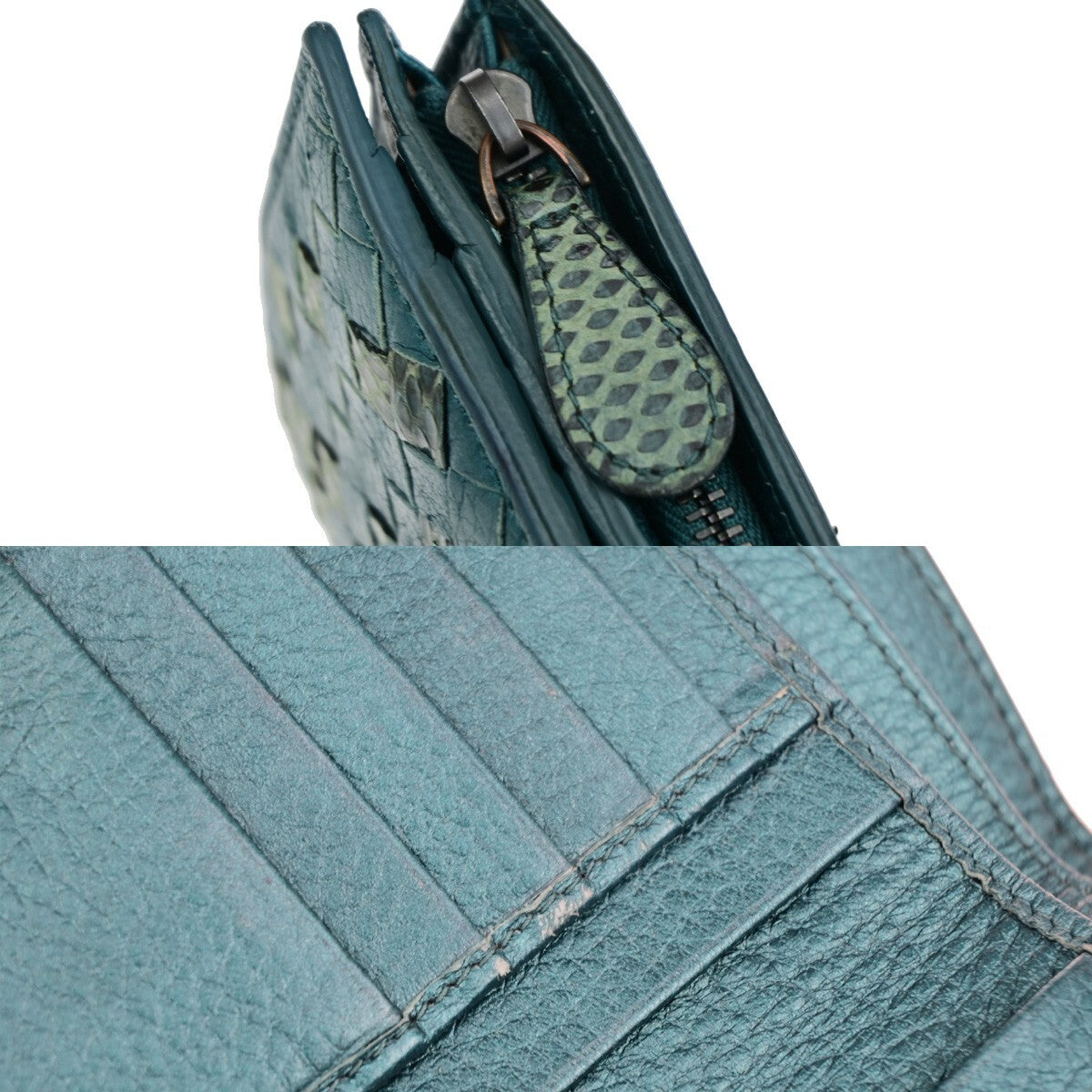 BOTTEGA VENETA Logo Intrecciato Bifold Wallet Exotic Leather Green Italy 68EC872
