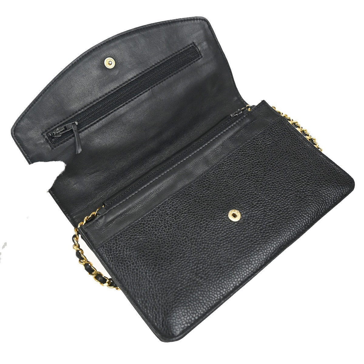 CHANEL Chain Shoulder Bag Wallet Grained Calfskin Leather Black Vintage 691RP061