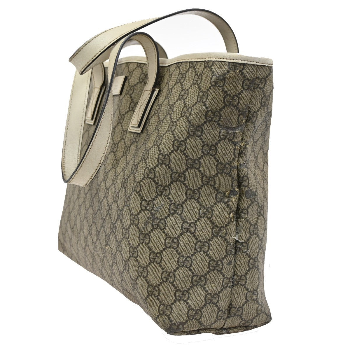 GUCCI Logo GG Pattern Shoulder Tote Bag Supreme Leather Beige Italy 61KB904