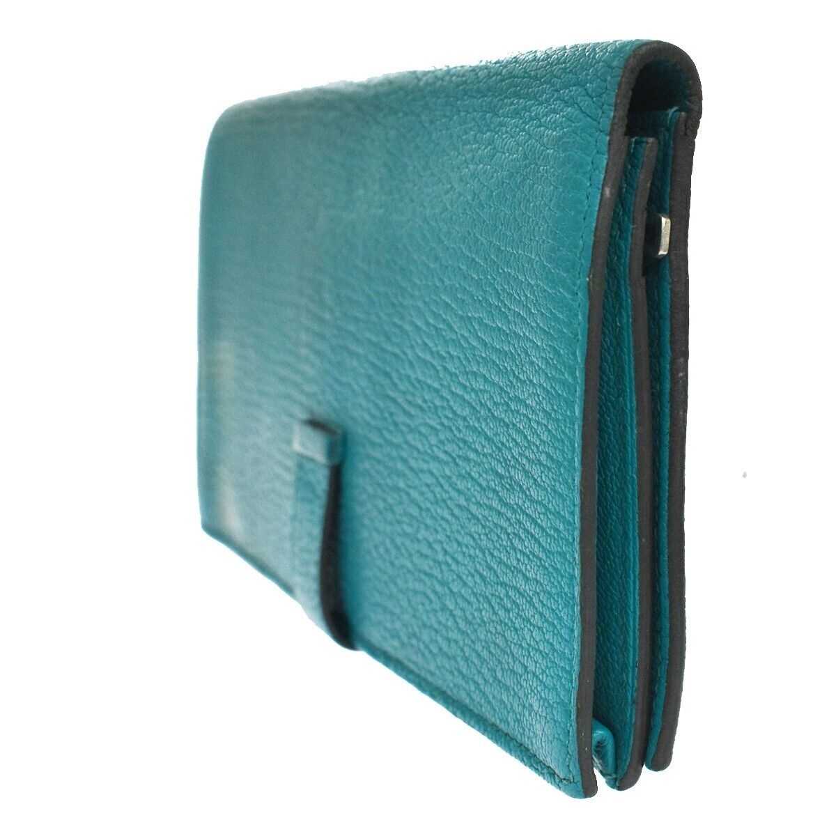 HERMES H Logo Bearn Long Bifold Wallet Purse Chevre Leather Green 32RH514