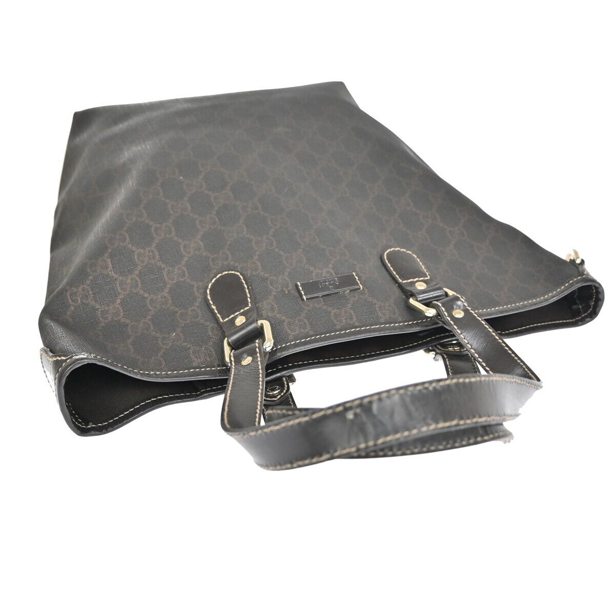 GUCCI Logo GG Pattern Shoulder Hand Tote Bag PVC Leather Brown Italy 66FA159