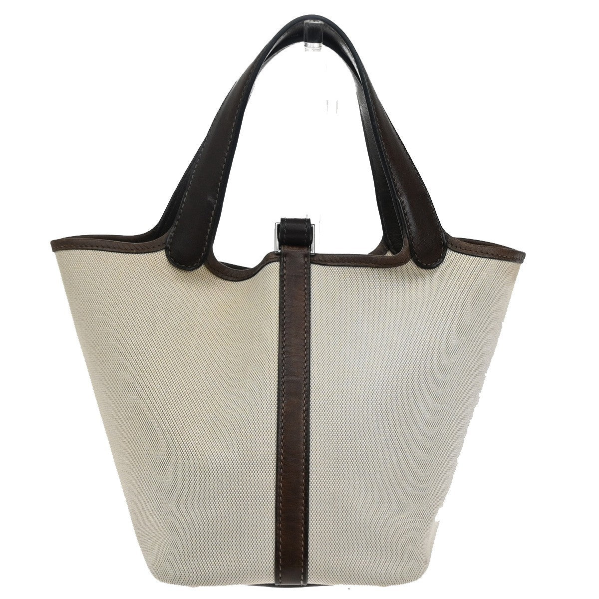 HERMES Logo Picotin 14 PM Hand Tote Bag Toile H Leather Brown SHW 689RL244