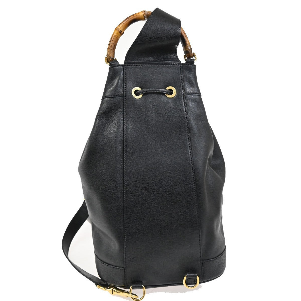 GUCCI Bamboo  Drawstring One Shoulder Back Pack Bag Leather BK GHW 88TA580
