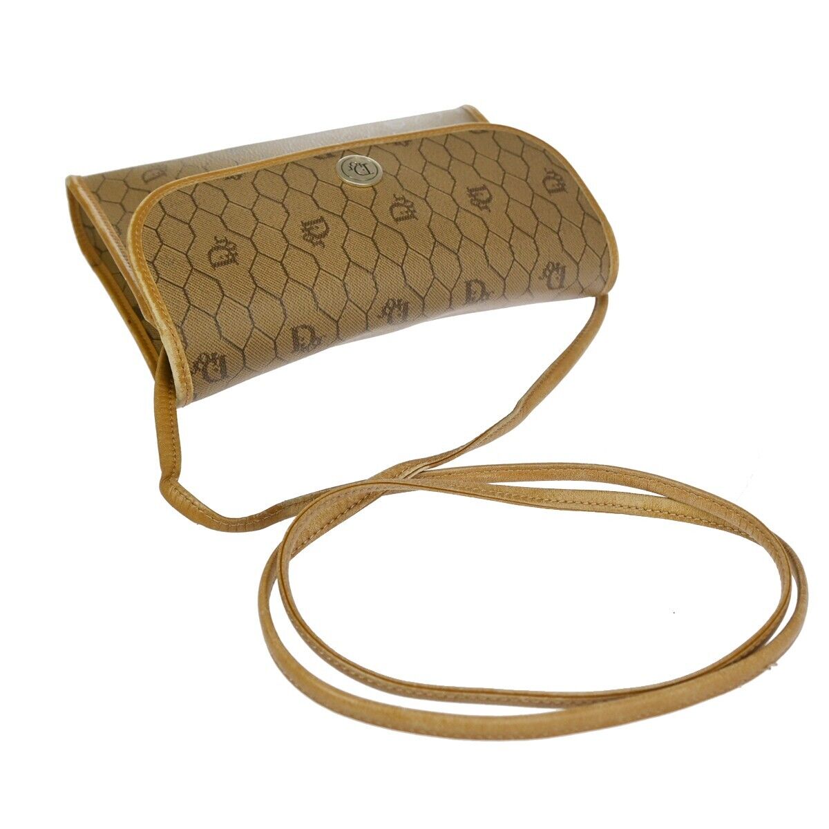 CHRISTIAN DIOR Logos Honeycomb Mini Shoulder Bag PVC Leather Brown Gold 67DA063