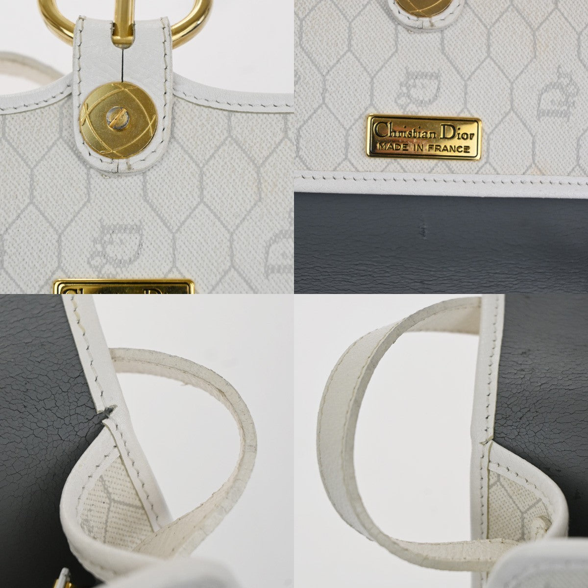 CHRISTIAN DIOR Honeycomb pattern Shoulder Bag PVC Leather White France 30MA503