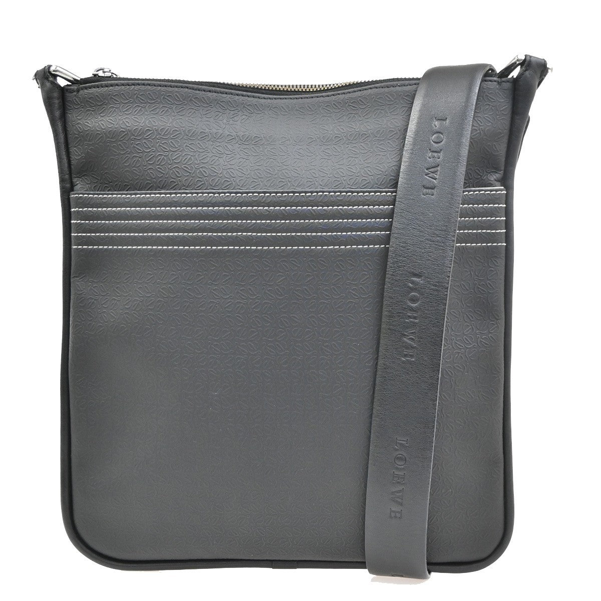 LOEWE Logo Repeat Anagram Shoulder Bag PVC Leather Black SHW Spain 32MA691