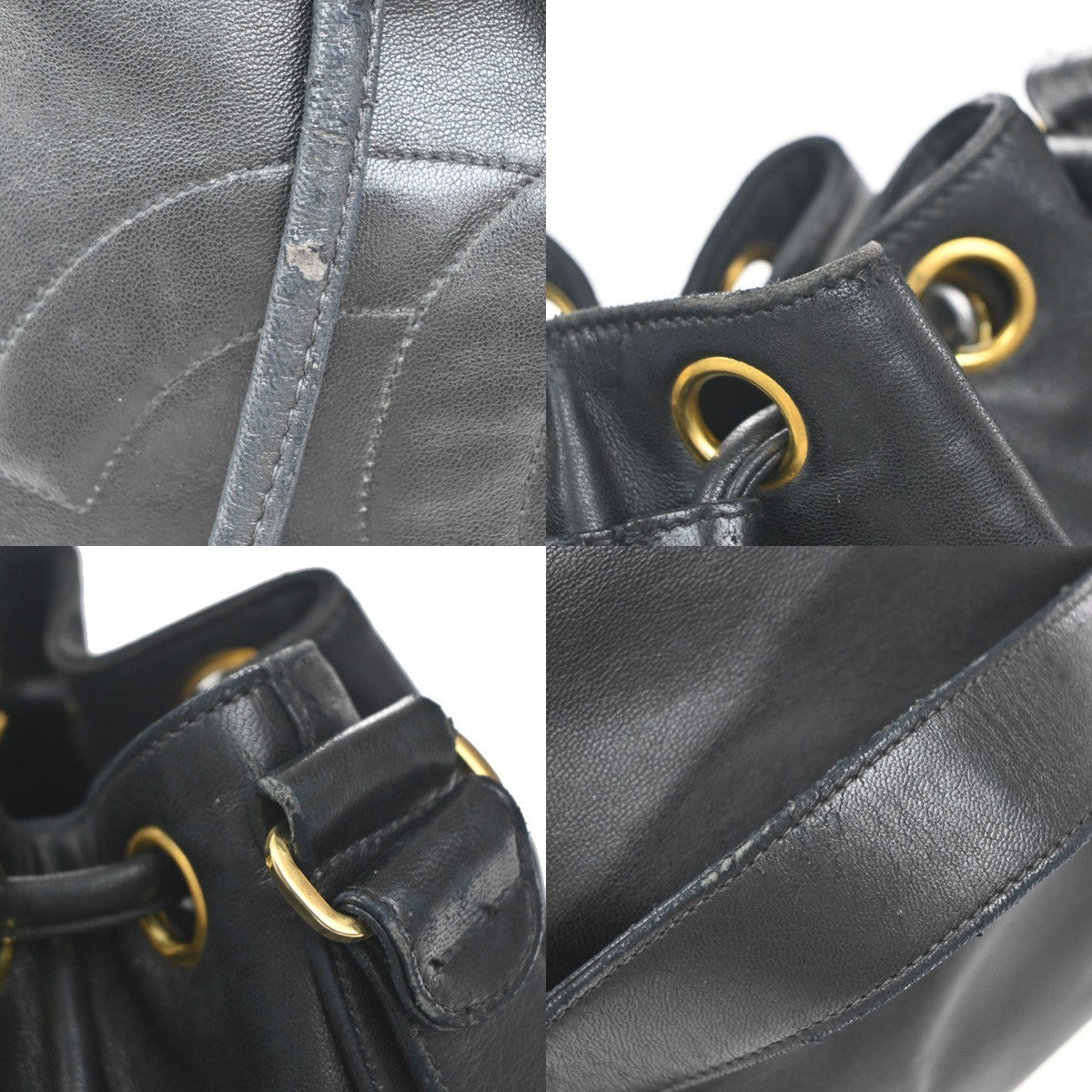 CHANEL CC Logo Drawstring Mini Chain Shoulder Bag Leather Black Vintage 40RP062