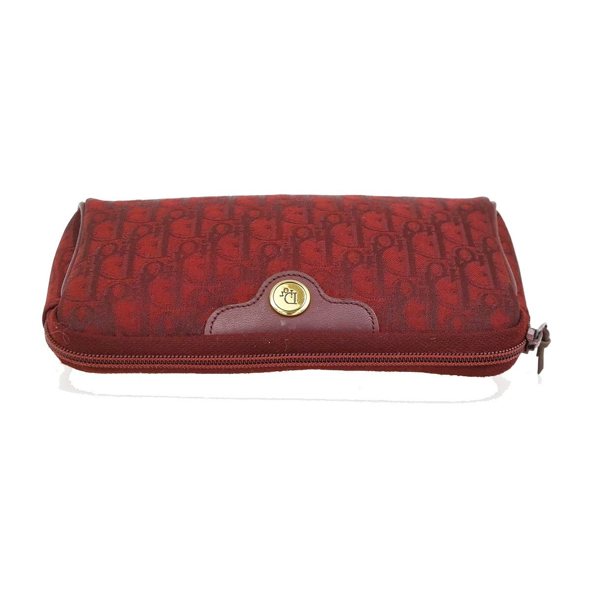 CHRISTIAN DIOR Trotter Pattern Cosmetic Pouch Canvas Leather Red France 68KD157