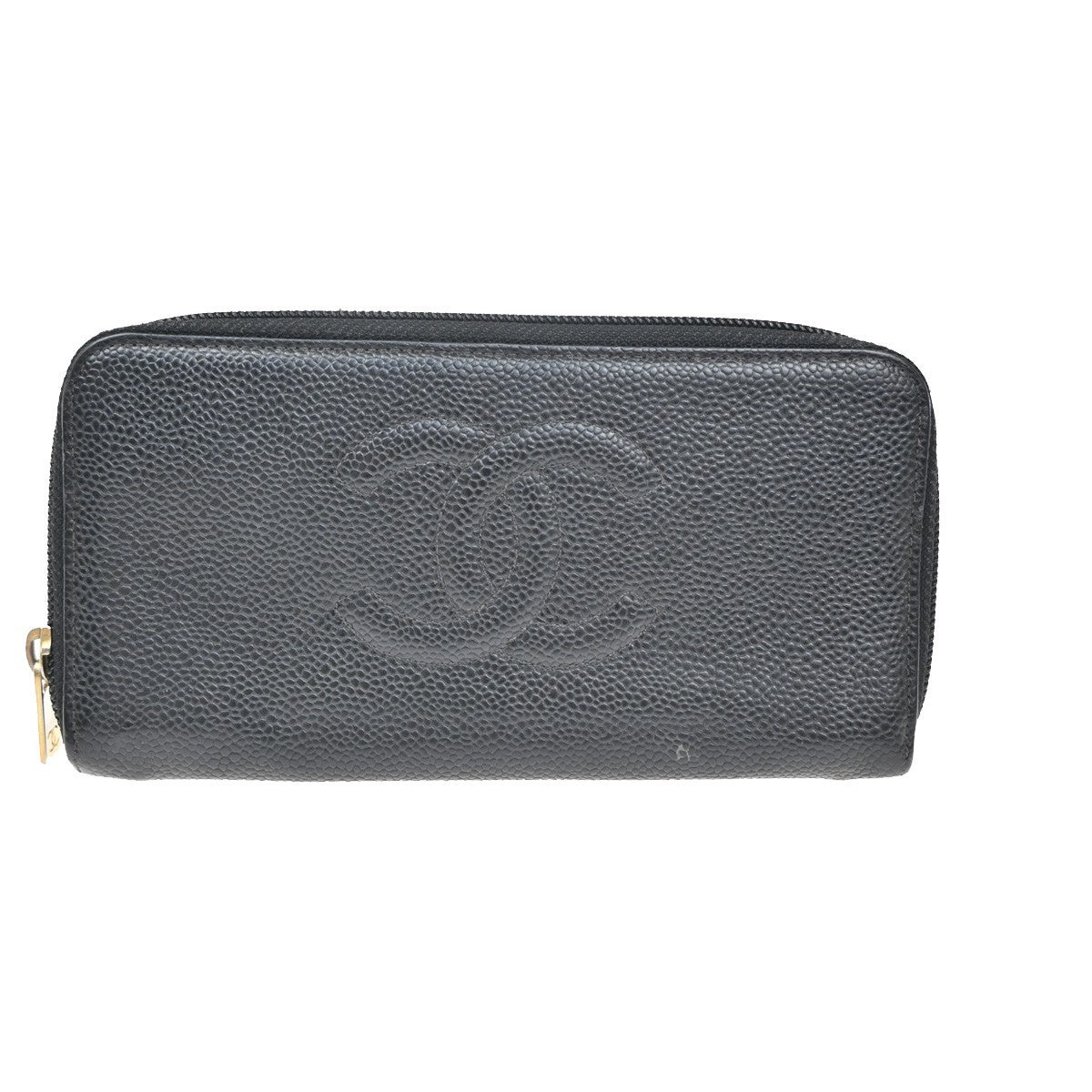 CHANEL CC Logo Long Zipper Wallet Grained Calfskin Leather Black GHW 04KC126
