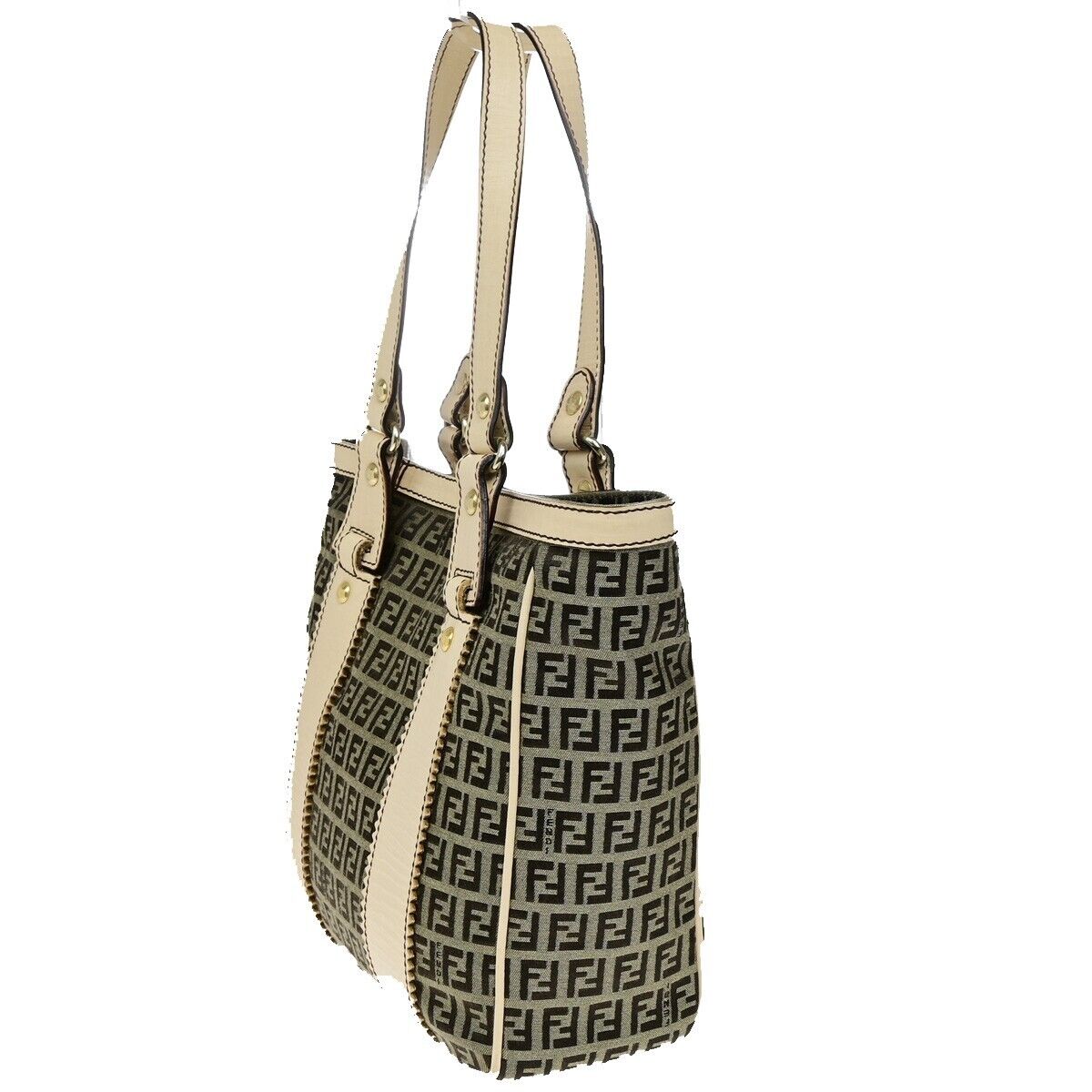 FENDI Zucca Zucchino Pattern Shoulder Tote Bag Canvas Leather Brown GHW 70YH015