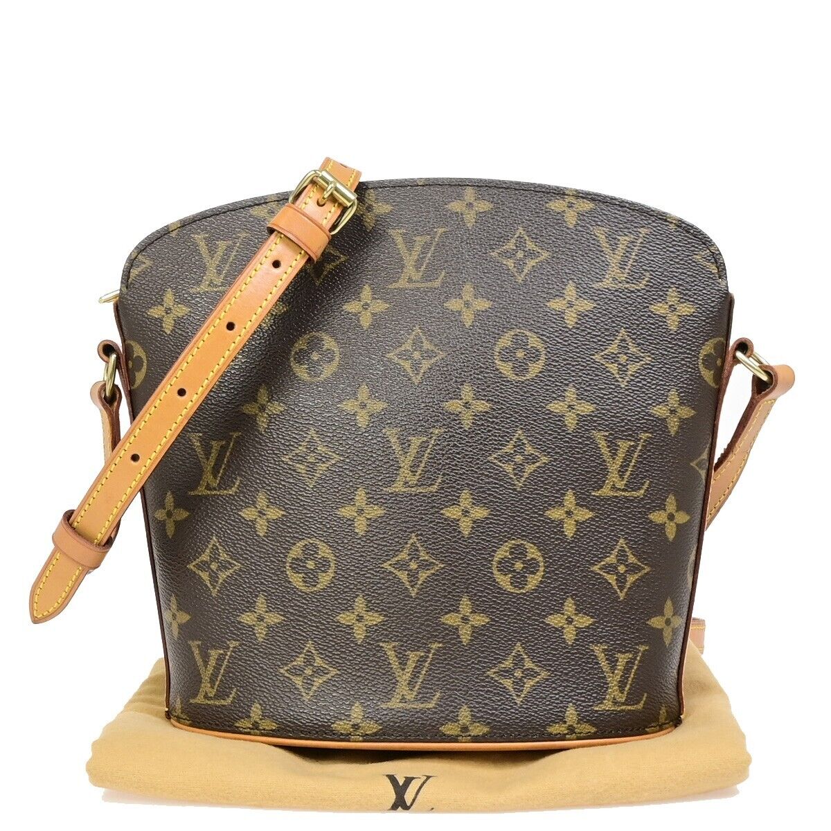 LOUIS VUITTON Logo Drouot Shoulder Bag Monogram Leather Brown GHW M51290 11EB599