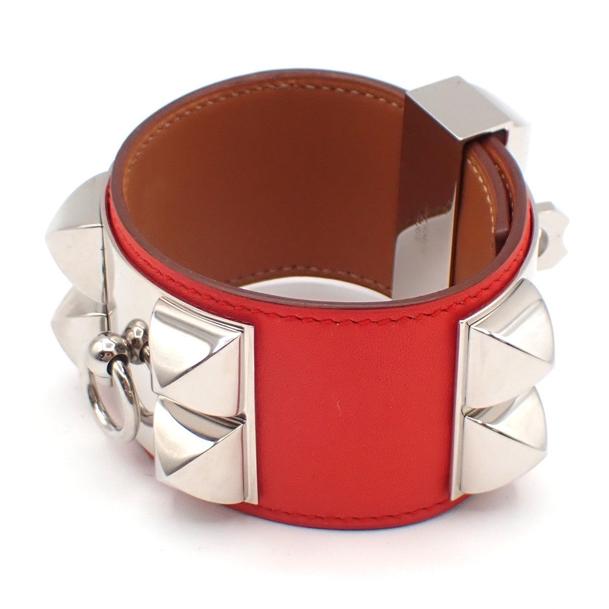 HERMES Collier de Chien Bracelet Size S Square Q Leather Orange 77RP160