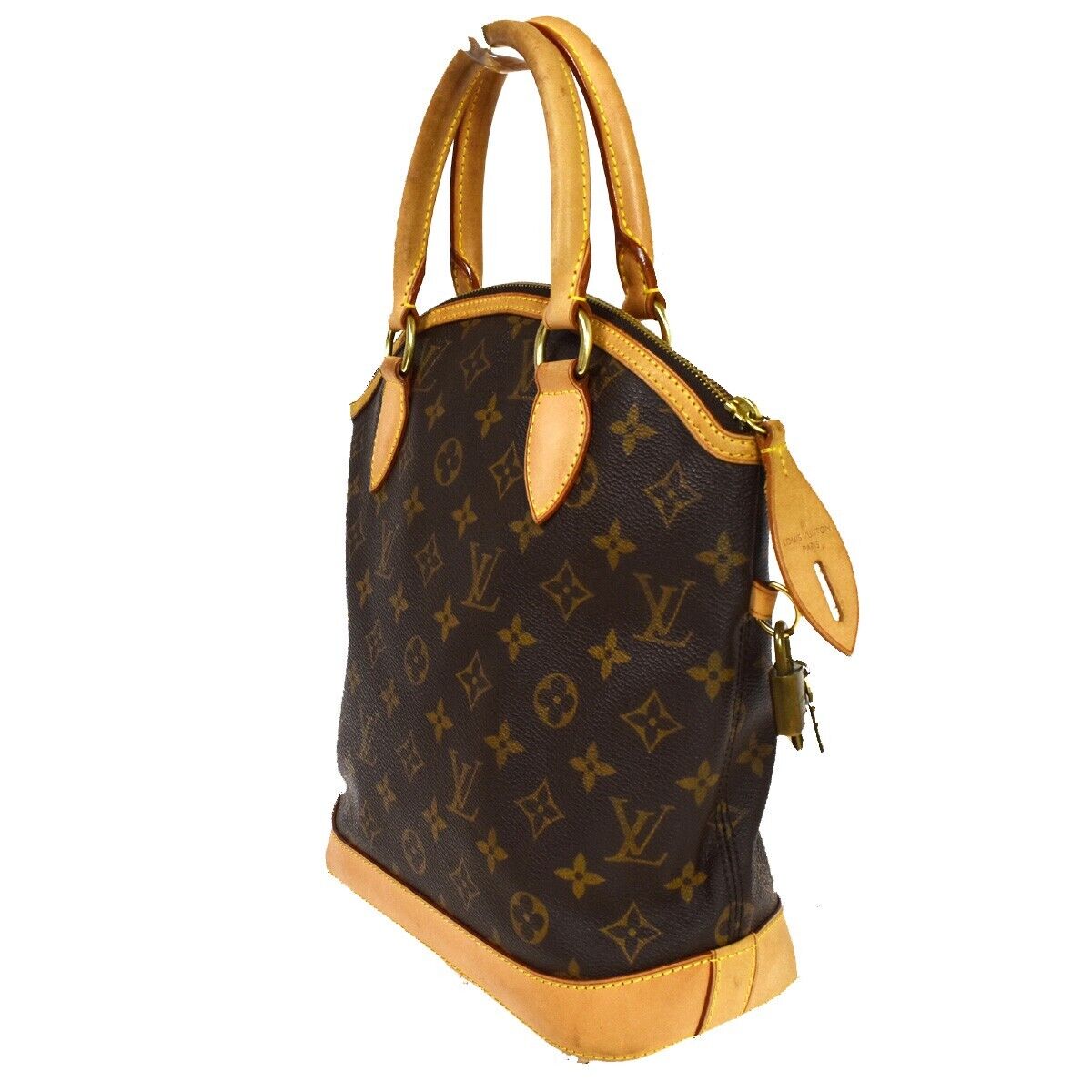 LOUIS VUITTON Logo Lockit Hand Bag Monogram Leather Brown France M40102 97HB005