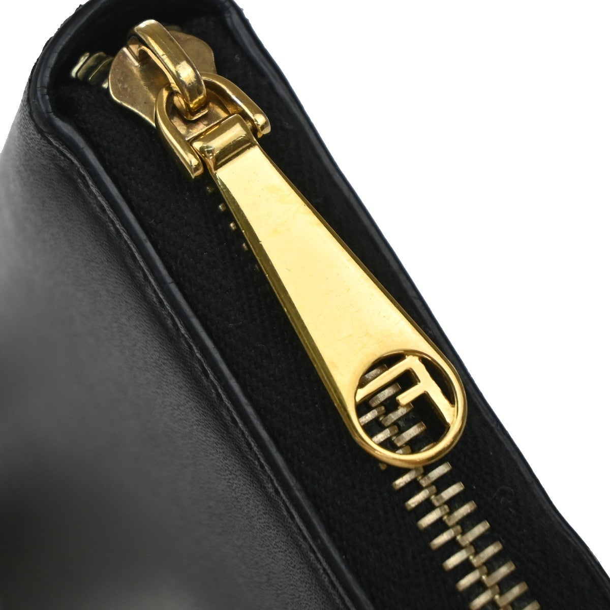 FENDI Logo F is Fendi Zipper Long Around Wallet Leather Black Italy 61KP191