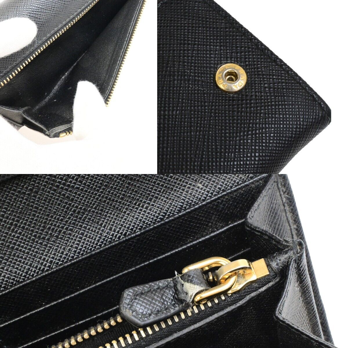 PRADA Logo Bifold Long Wallet Saffiano Leather Black GHW Italy 04ED935