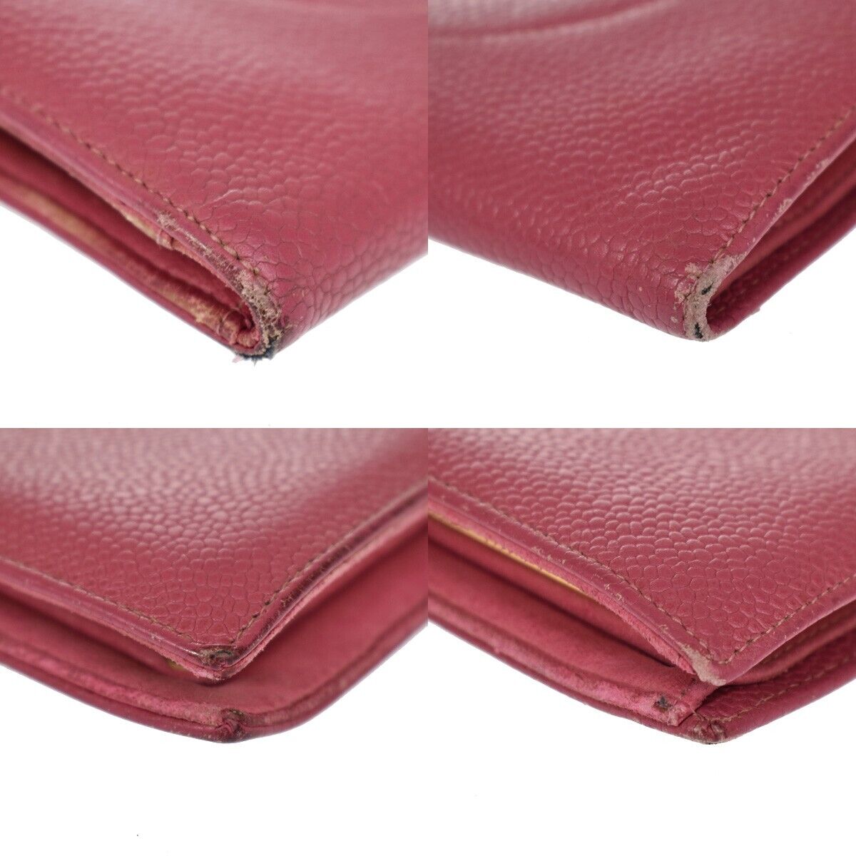 CHANEL CC Logo Long Bifold Wallet Purse Caviar Leather Pink GHW Vintage 05GA848