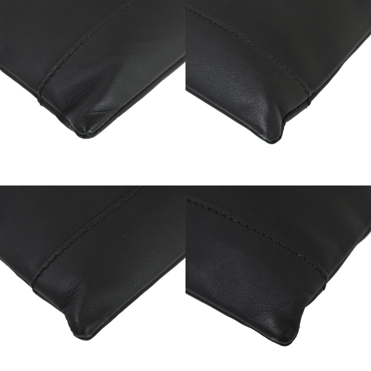 BALENCIAGA Logo Navy Clip M Clutch Hand Bag 373834 Leather Black Italy 33GA300