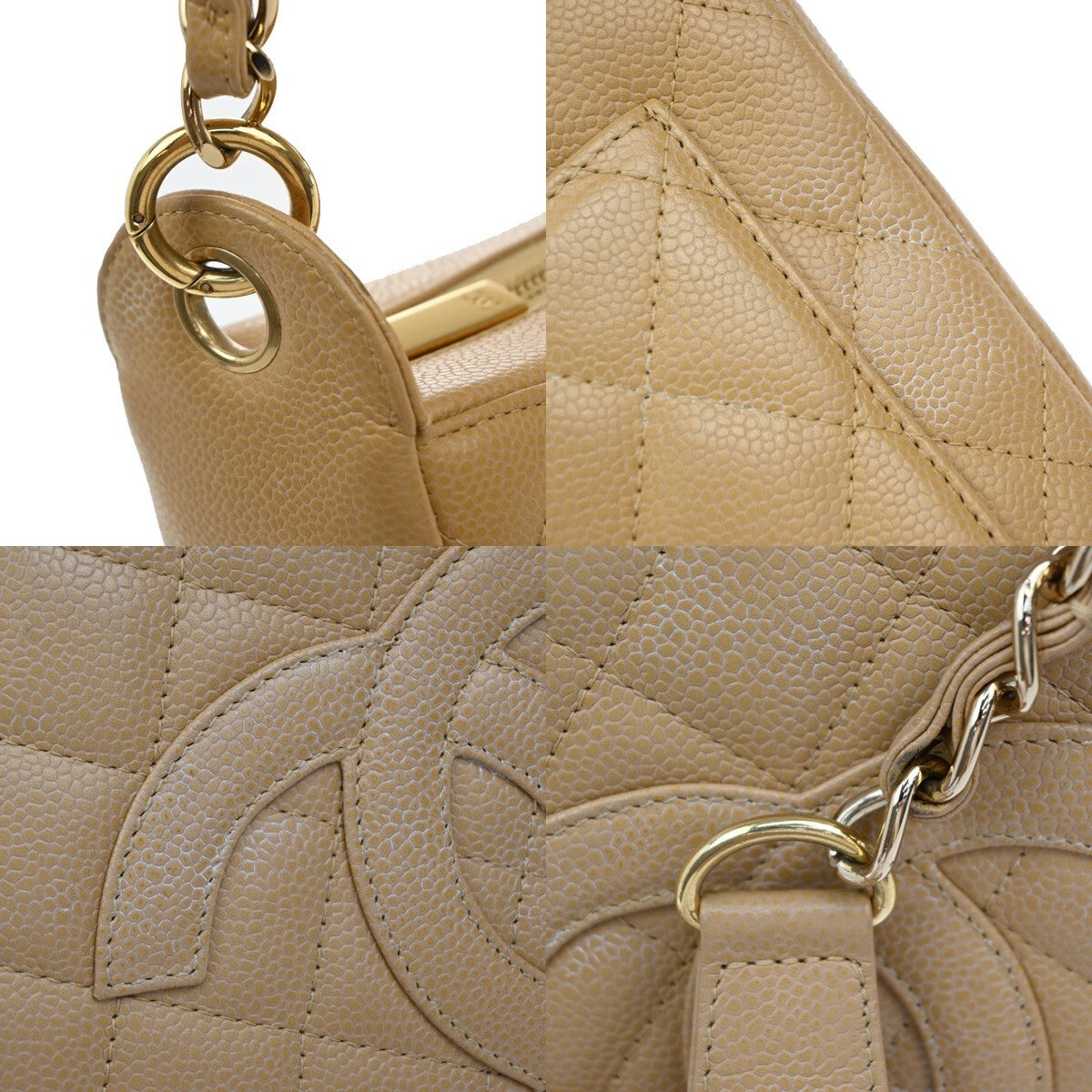 CHANEL Timeless CC Matelasse Chain Shoulder Bag Calfskin Leather Beige 813RF263
