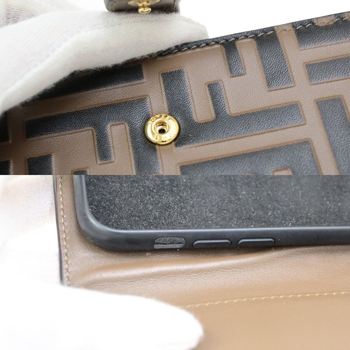 FENDI Logo Zucca Pattern Phone Case iPhone 11 Pro Leather Brown Italy 09SJ441