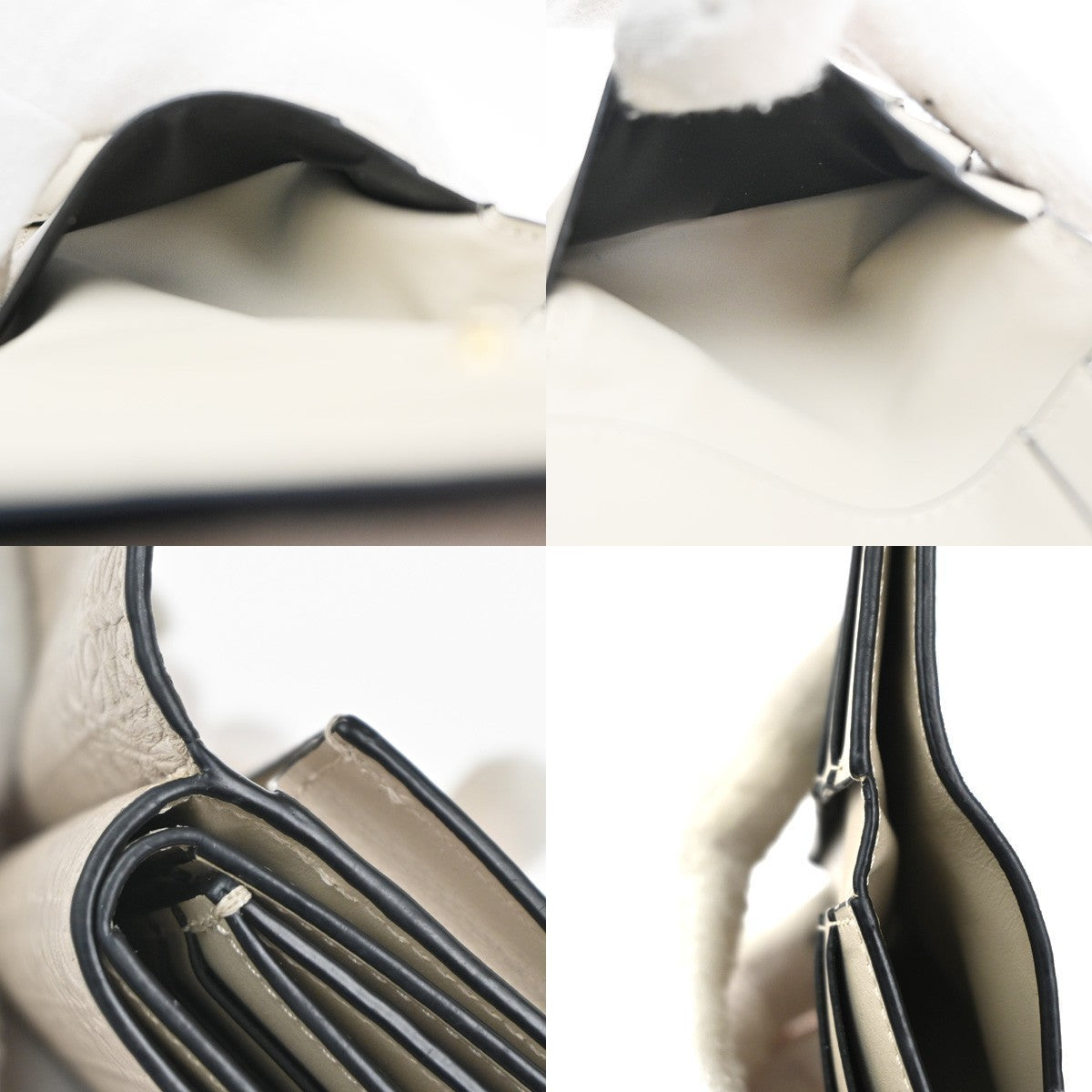 LOEWE Logo Anagram Repeat Trifold Wallet Embossed Leather Beige Spain 69MA294