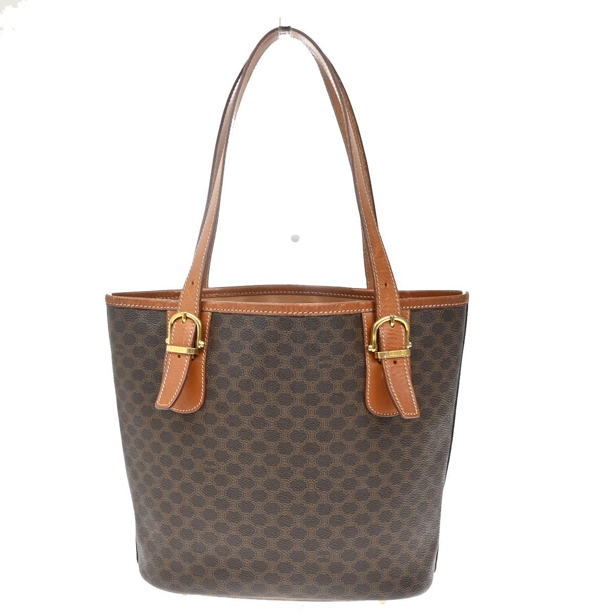 CELINE Logo Macadam Pattern Shoulder Tote Bag PVC Leather Brown GHW 67KP100
